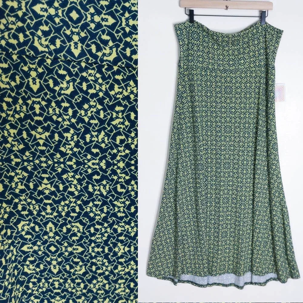 LuLaRoe NWT Geometric Maxi Navy Yellow Skirt 2XL Women